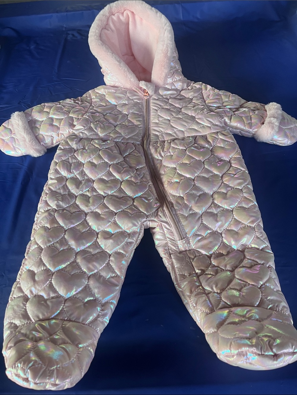 Rothschild Iridescent Baby Pink Heart-Quilted Hooded One-Piece